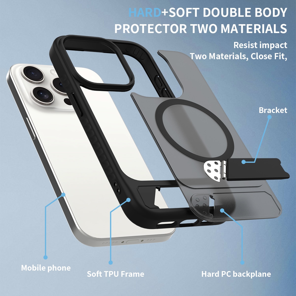 Magnetisk cover med stativ iPhone 15 Pro Sort