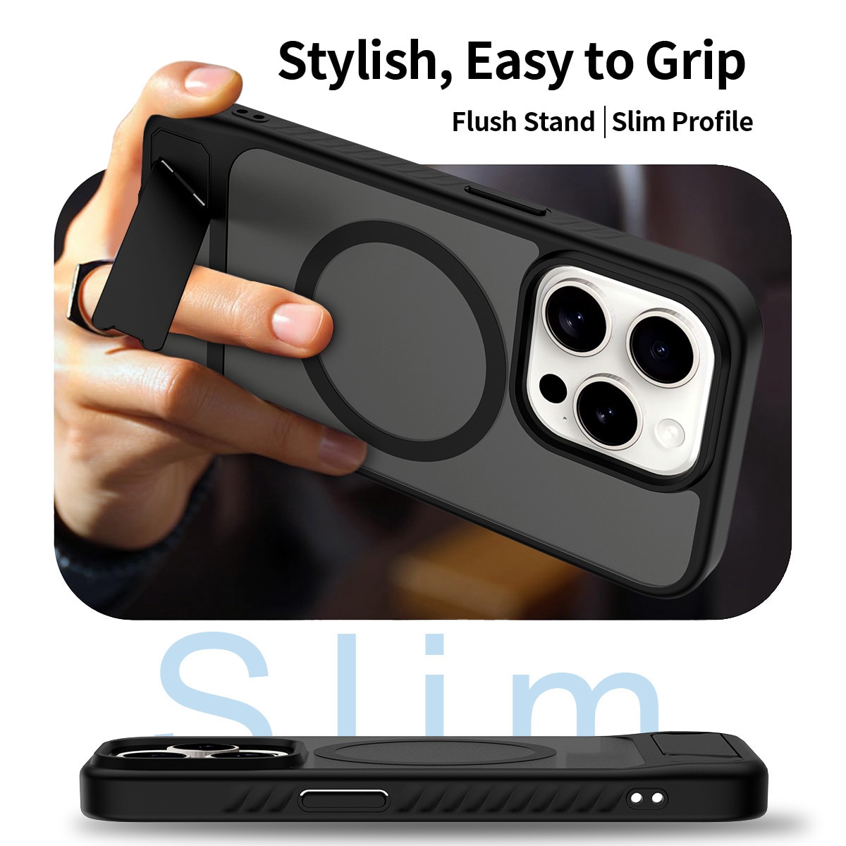 Magnetisk cover med stativ iPhone 15 Pro Sort