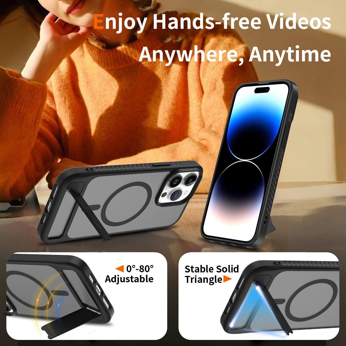 Magnetisk cover med stativ iPhone 14 Pro Max Sort
