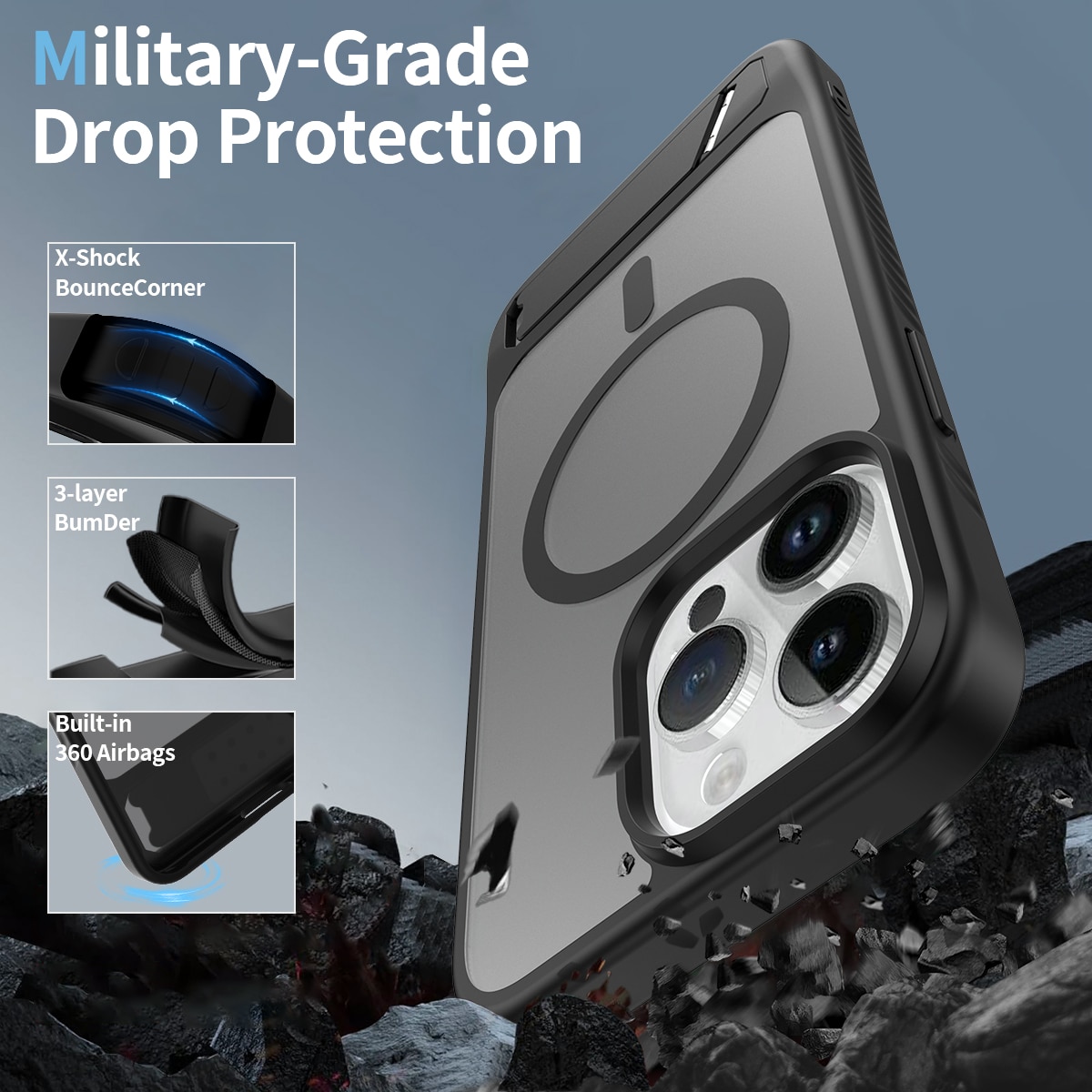 Magnetisk cover med stativ iPhone 14 Pro Max Sort