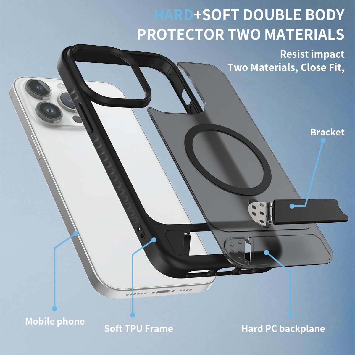 Magnetisk cover med stativ iPhone 14 Pro Max Sort