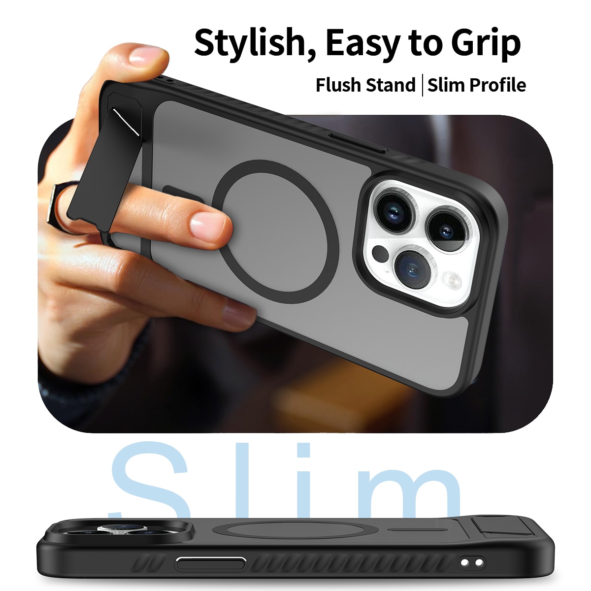 Magnetisk cover med stativ iPhone 14 Pro Max Sort