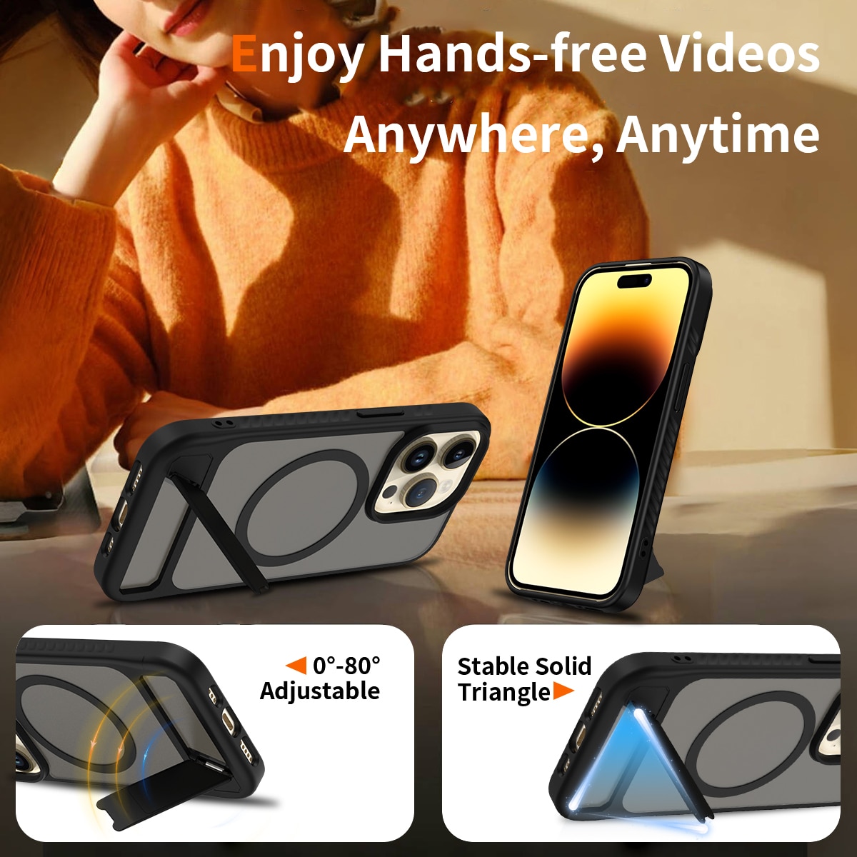 Magnetisk cover med stativ iPhone 13 Pro Sort