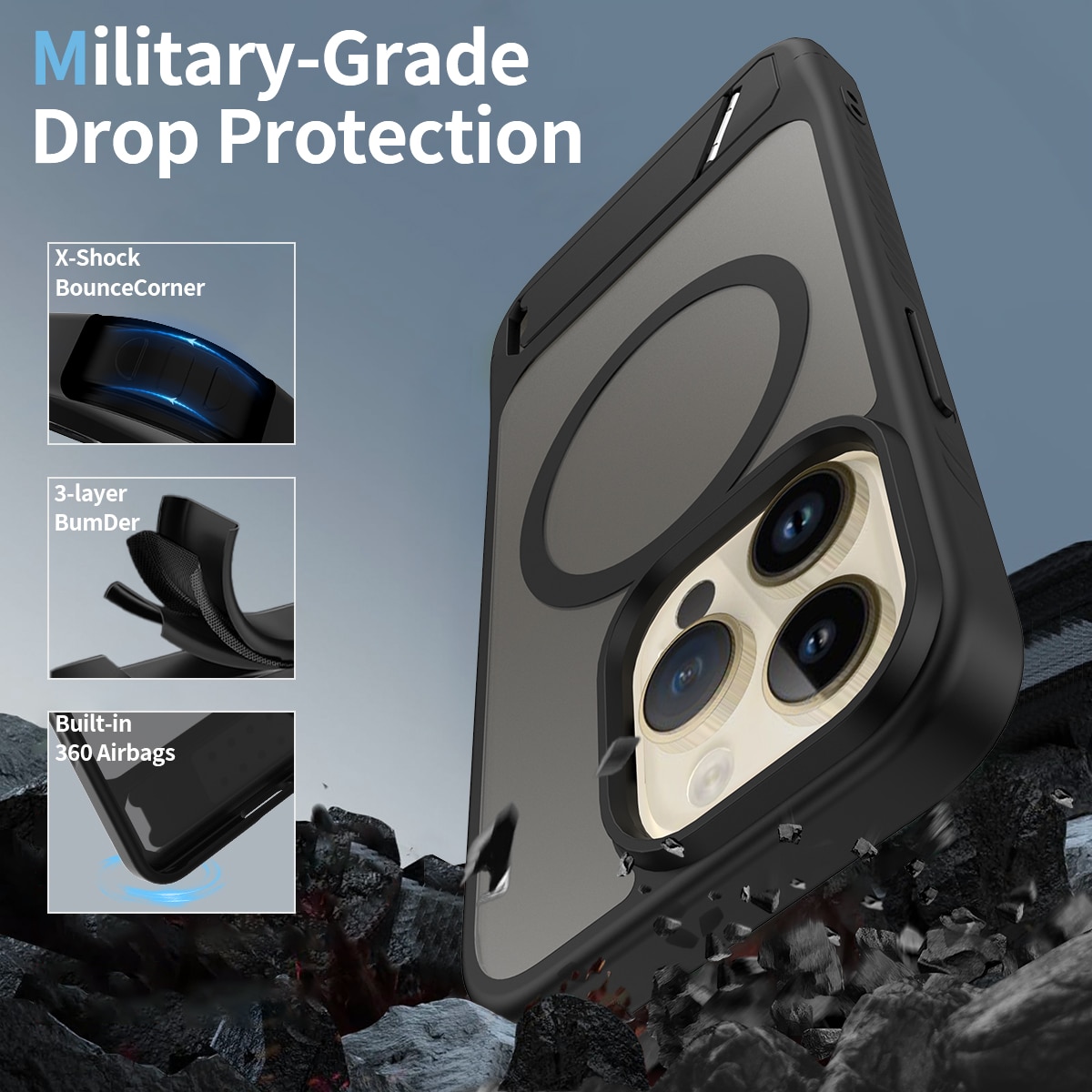 Magnetisk cover med stativ iPhone 13 Pro Sort