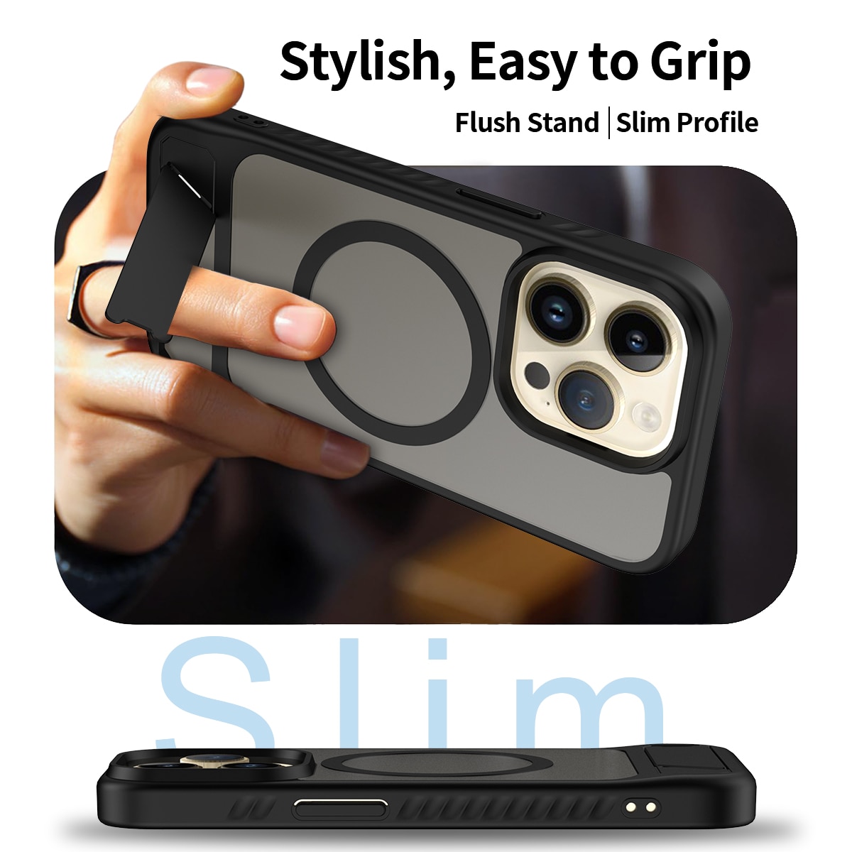 Magnetisk cover med stativ iPhone 13 Pro Sort