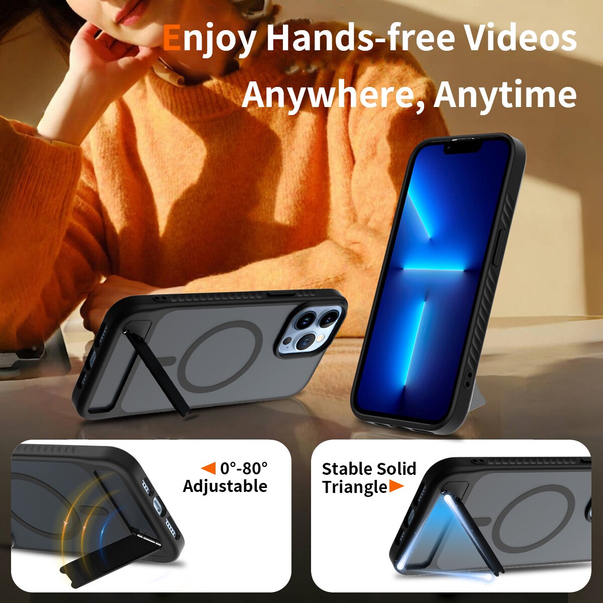Magnetisk cover med stativ iPhone 13 Pro Max Sort