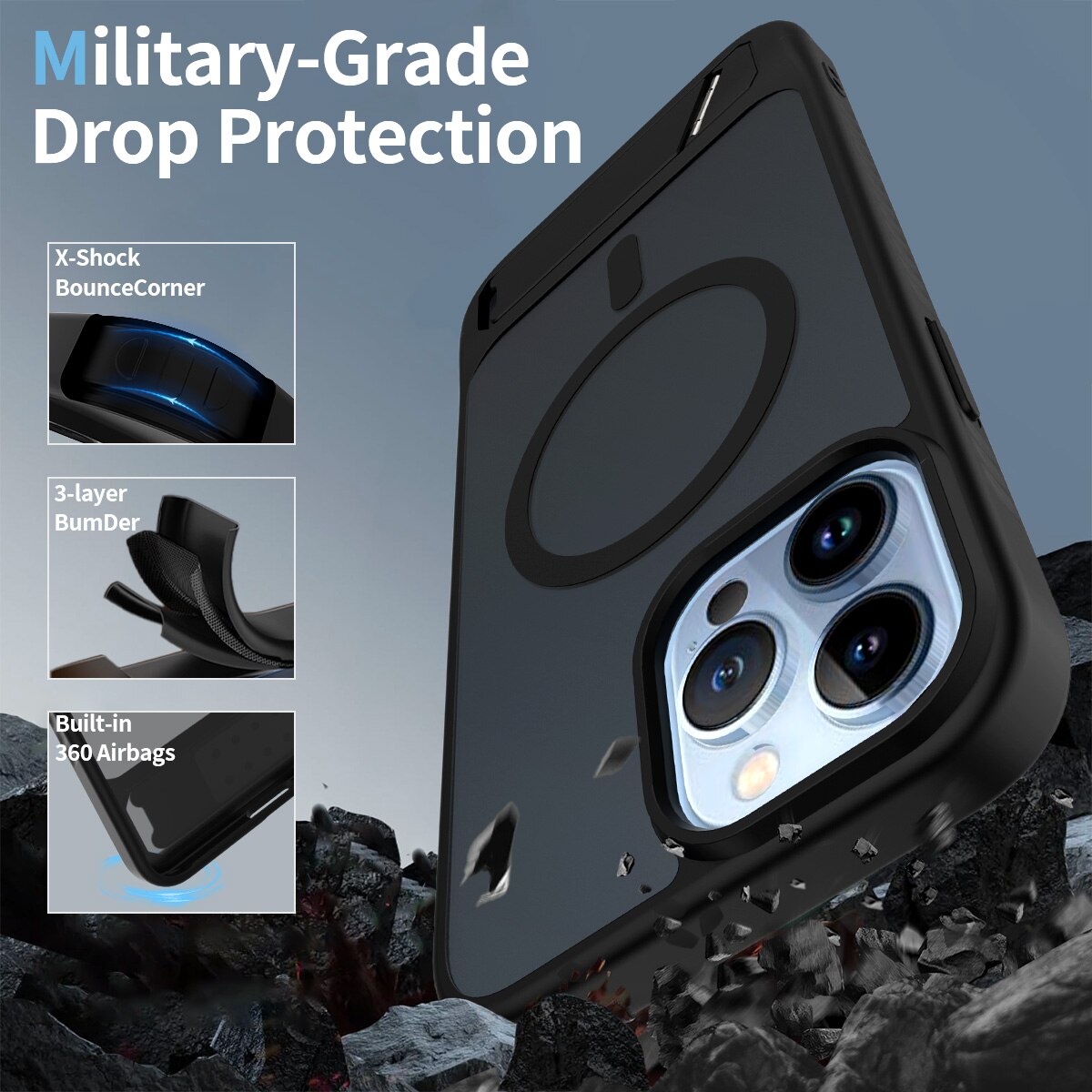 Magnetisk cover med stativ iPhone 13 Pro Max Sort
