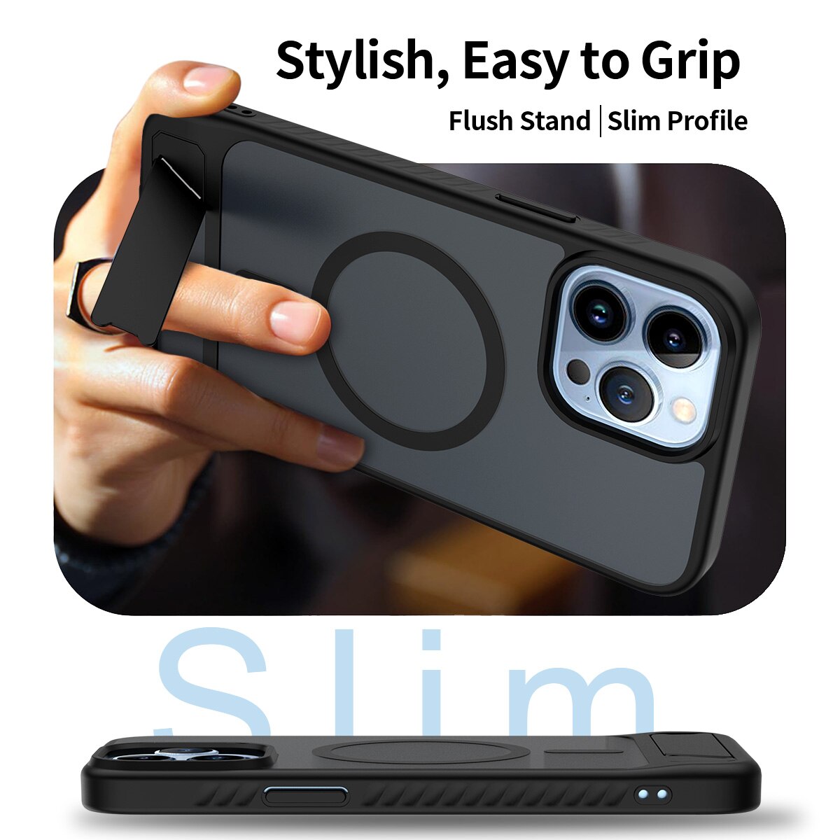 Magnetisk cover med stativ iPhone 13 Pro Max Sort