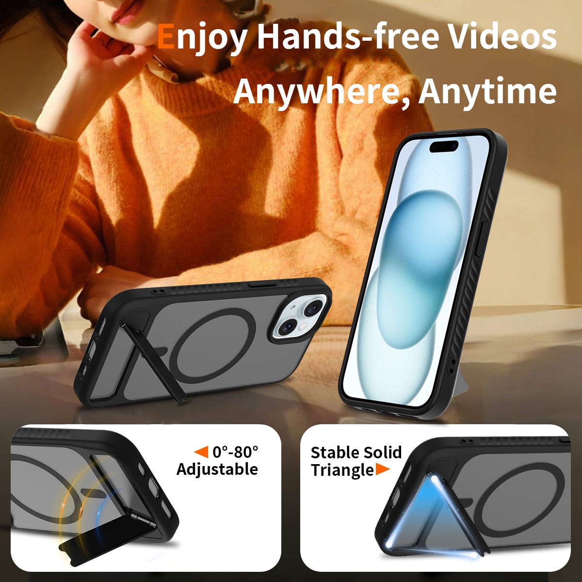 Magnetisk cover med stativ iPhone 14 Sort