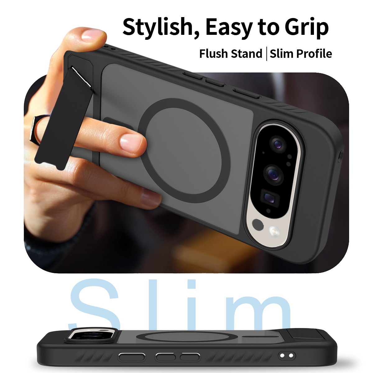 Magnetisk cover med stativ Google Pixel 9 Pro Sort