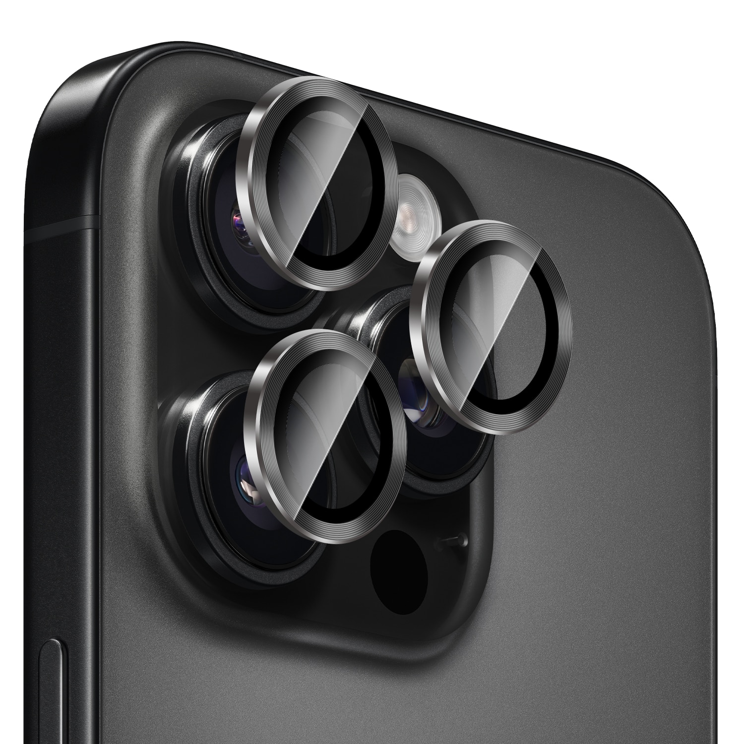 iPhone 15 Pro Max Linsebeskytter Metal, Sort