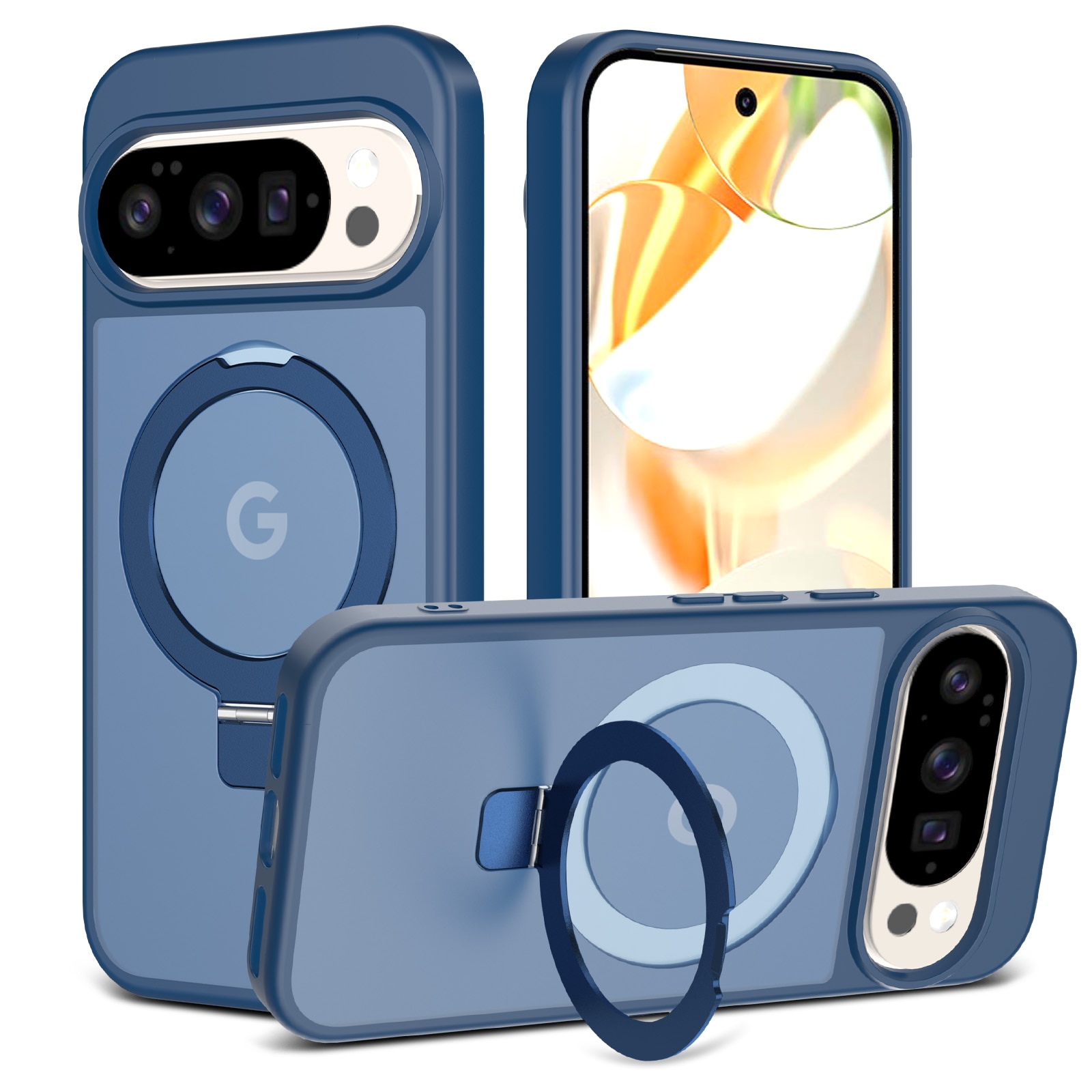 Hybridcover Magnetic Ring Google Pixel 9 Pro Mørkeblå