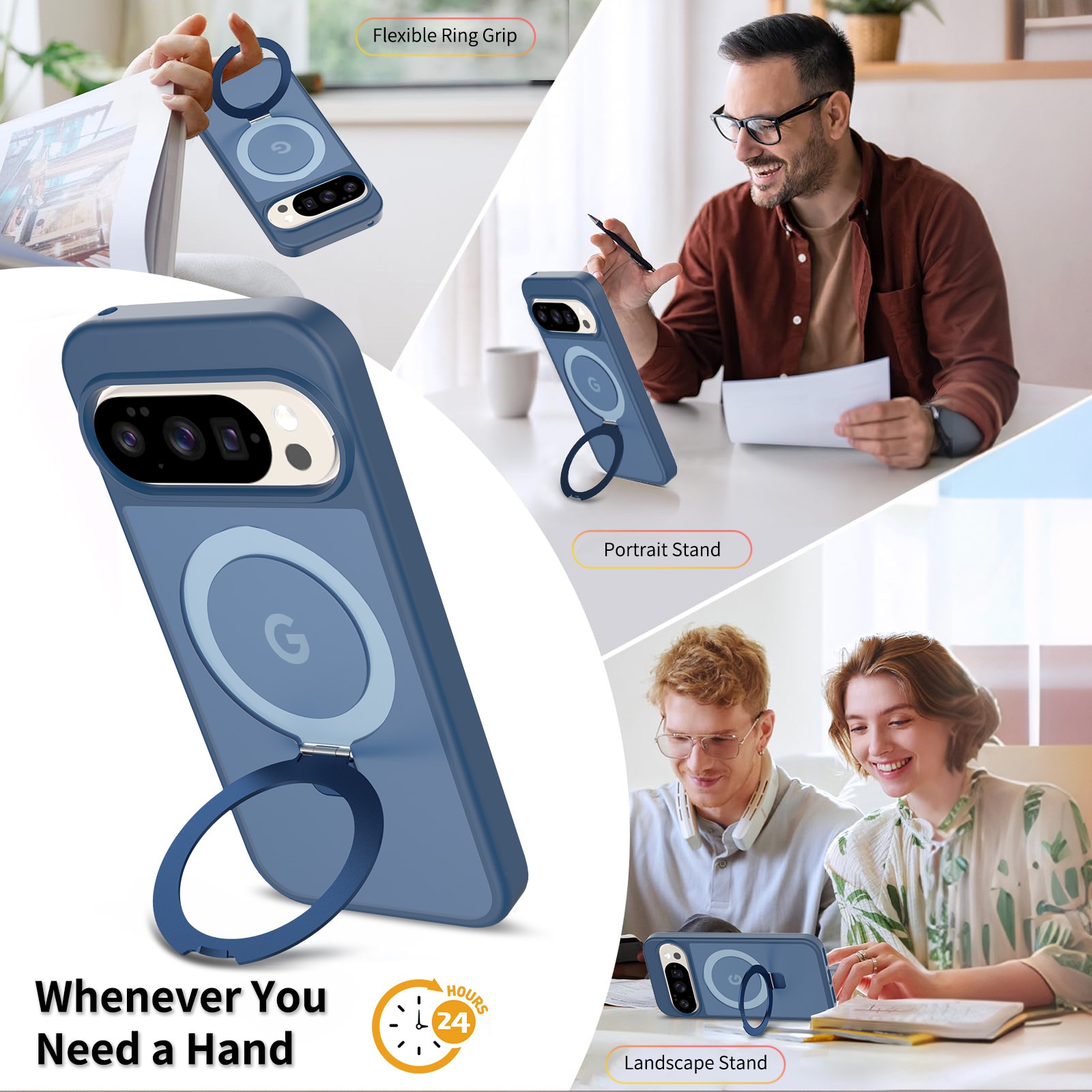 Hybridcover Magnetic Ring Google Pixel 9 Pro Mørkeblå