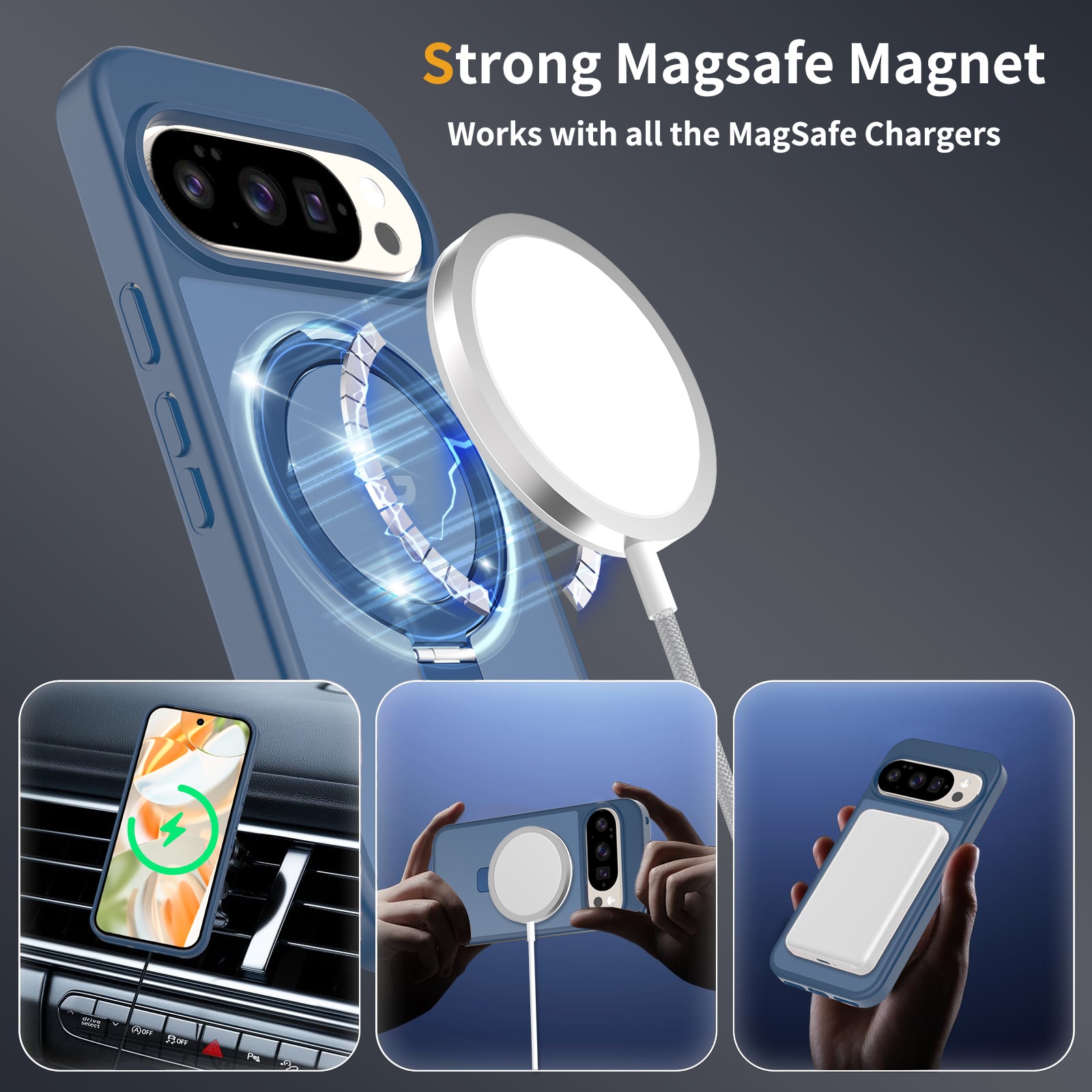 Hybridcover Magnetic Ring Google Pixel 9 Pro Mørkeblå