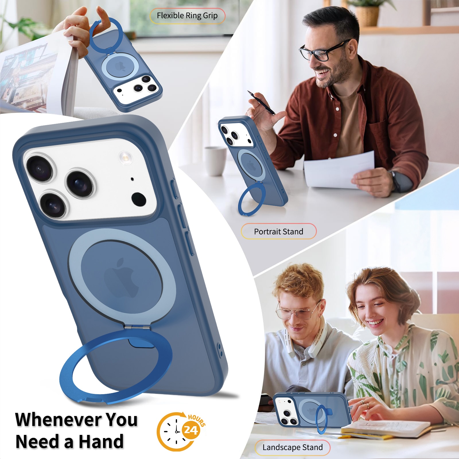 Hybridcover Magnetic Ring iPhone 17 Pro Max Mørkeblå