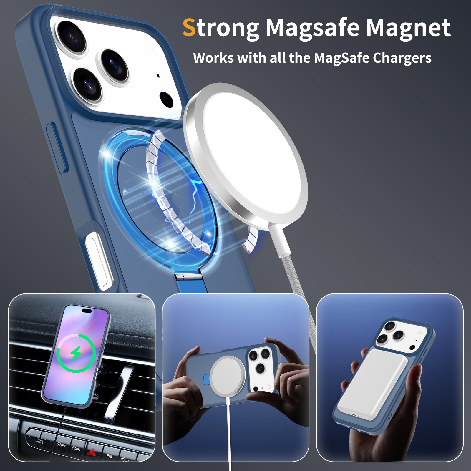 Hybridcover Magnetic Ring iPhone 17 Pro Max Mørkeblå