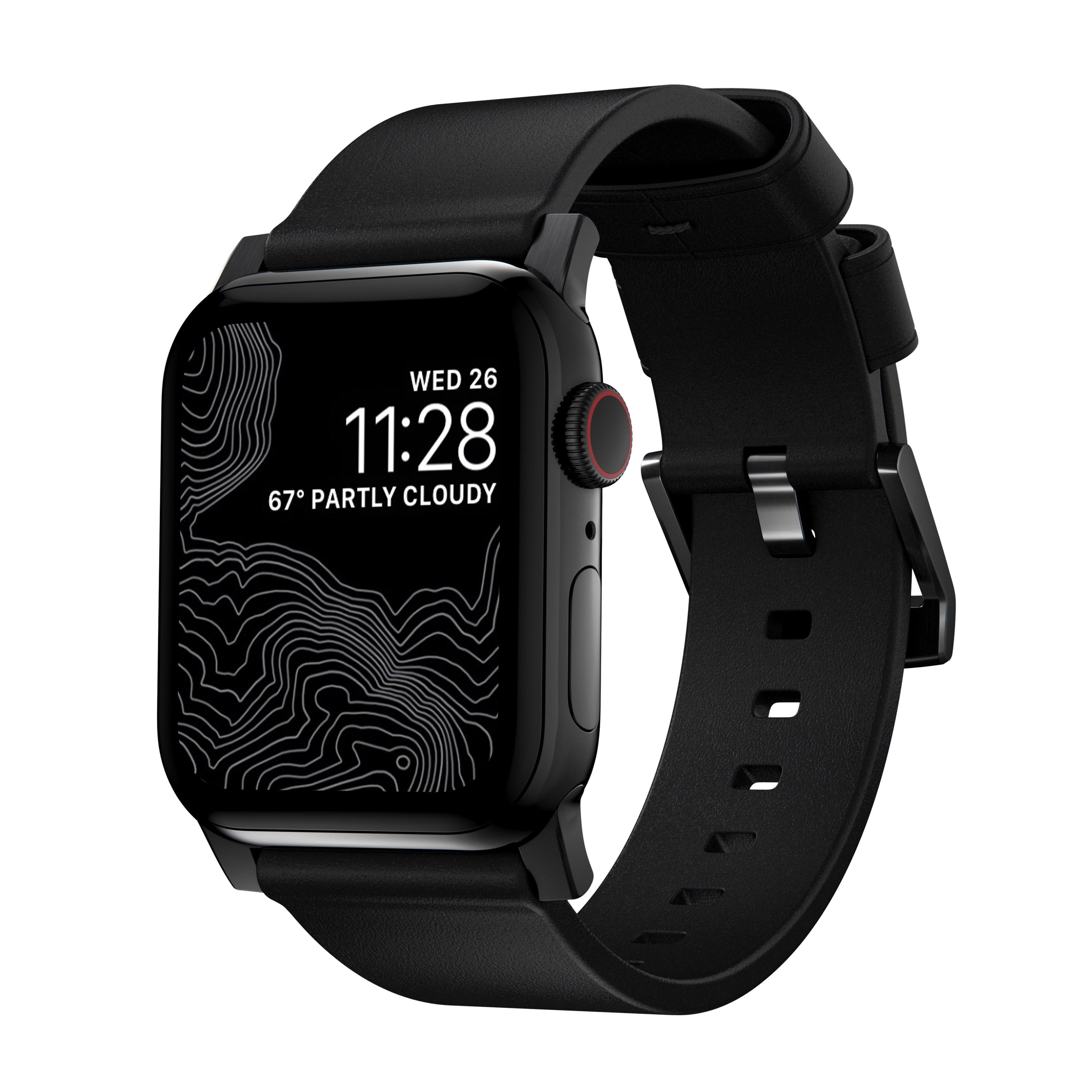 Apple Watch SE 44mm Modern Band Horween Leather Black (Black Hardware)