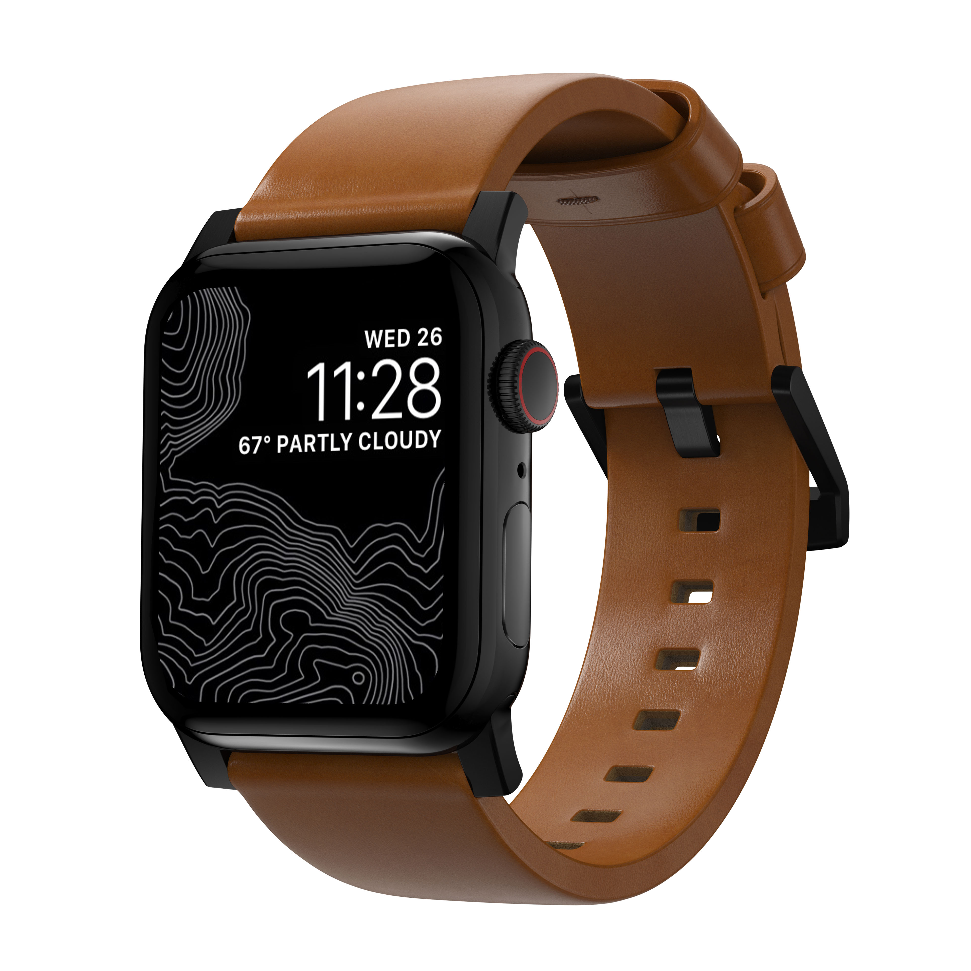 Apple Watch 45mm Series 8 Modern Leather Band English Tan (Black Hardware)