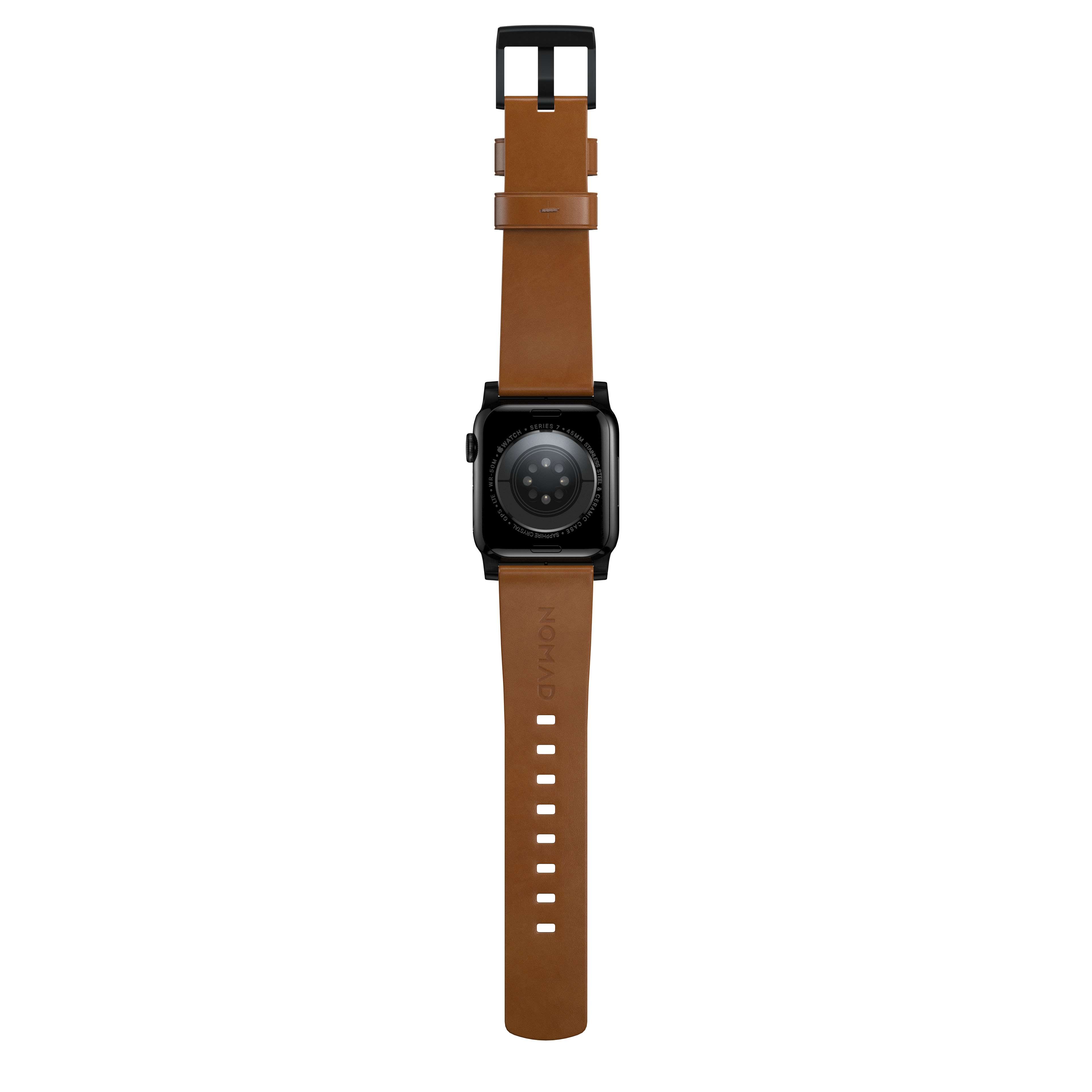 Apple Watch 45mm Series 8 Modern Leather Band English Tan (Black Hardware)