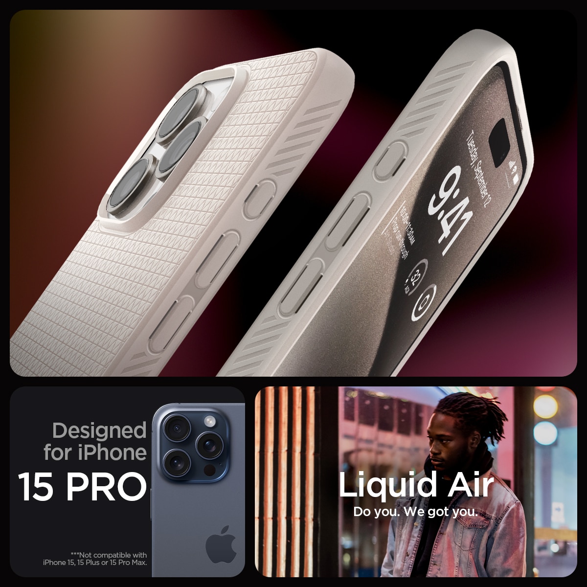 iPhone 15 Pro Case Liquid Air Natural Titanium