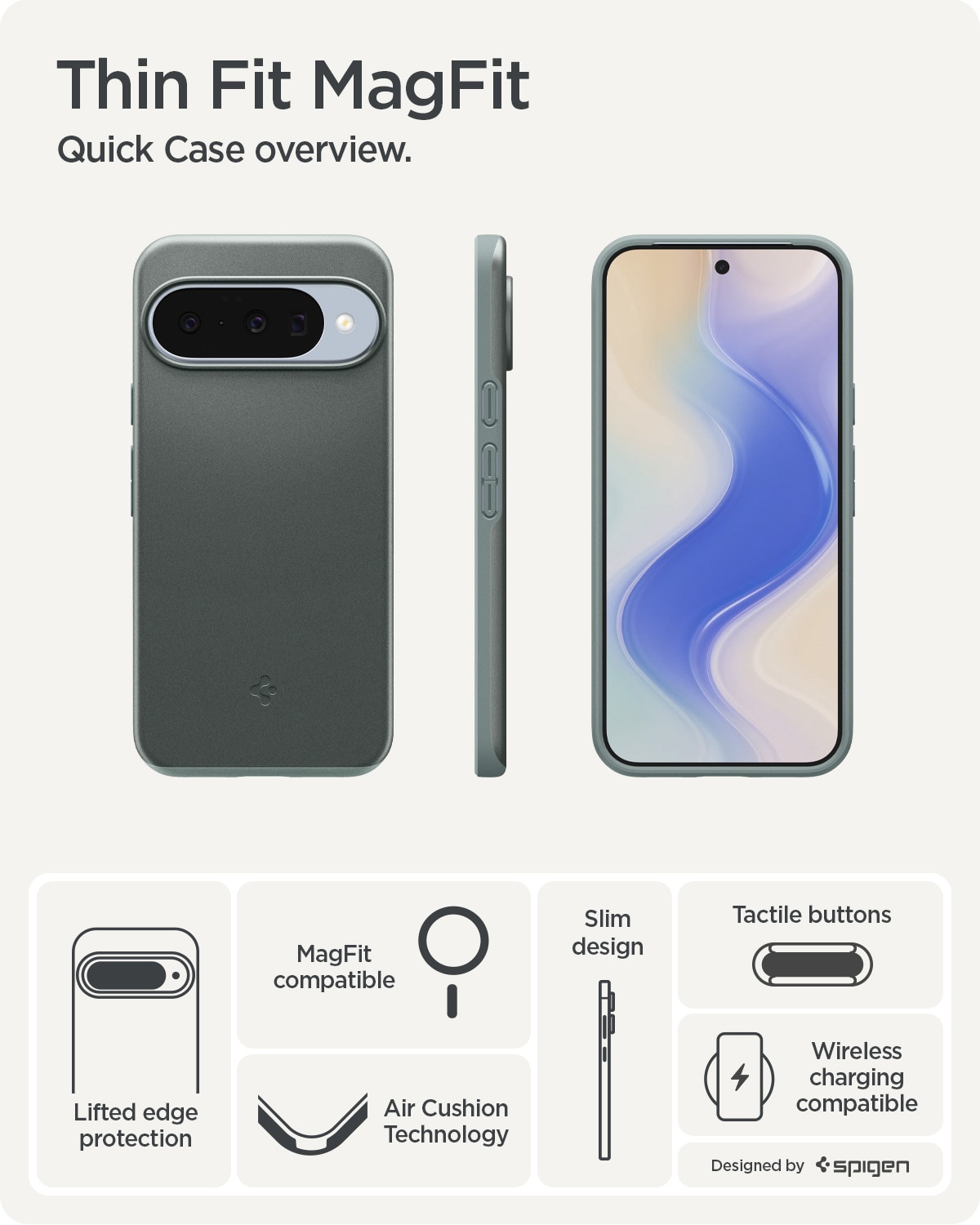 Google Pixel 10 Pro Case Thin Fit MagSafe Sage Green