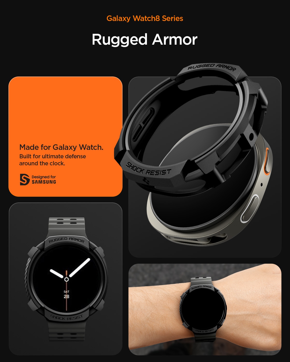 Samsung Galaxy Watch 8 44mm Case Rugged Armor Black