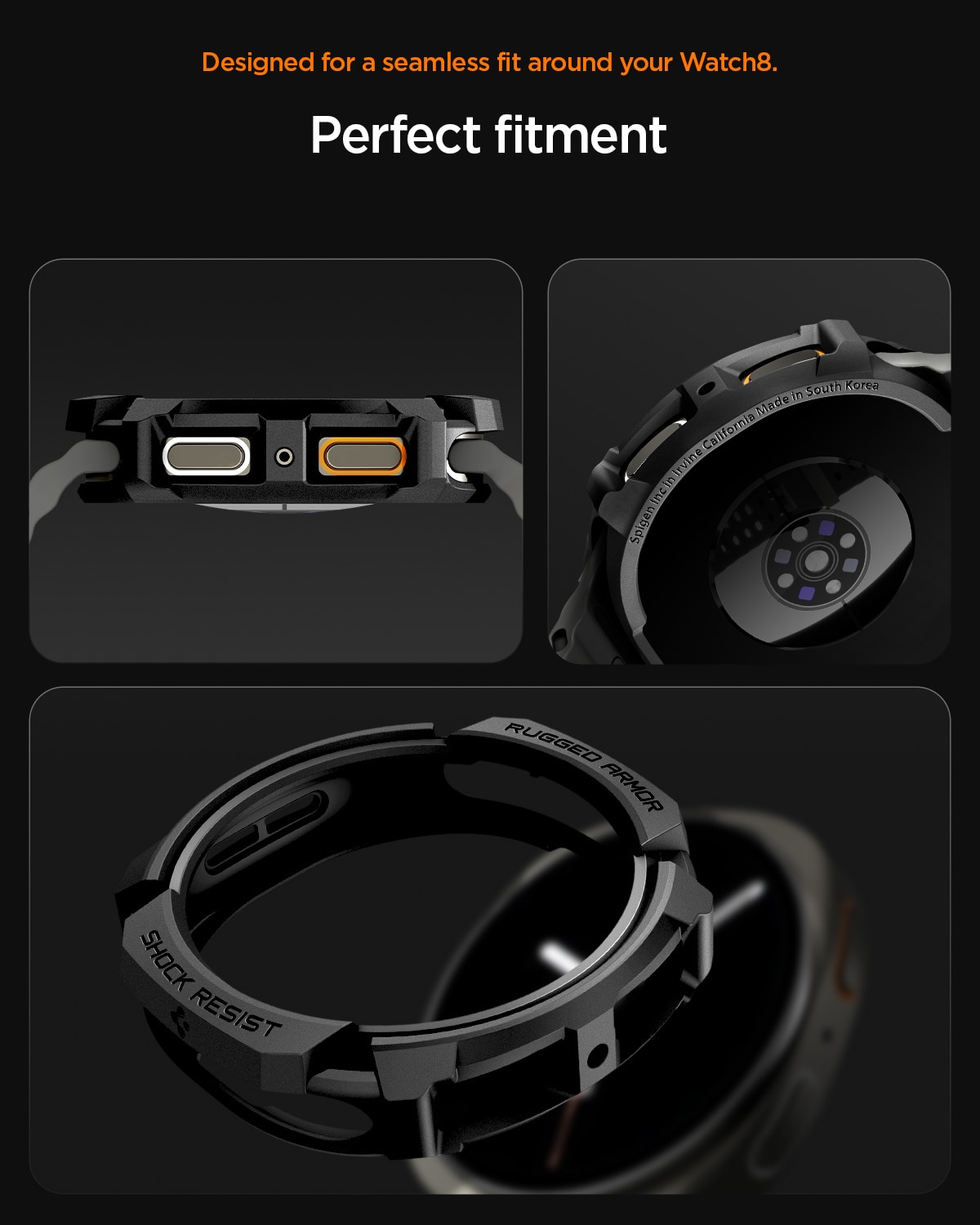 Samsung Galaxy Watch 8 44mm Case Rugged Armor Black