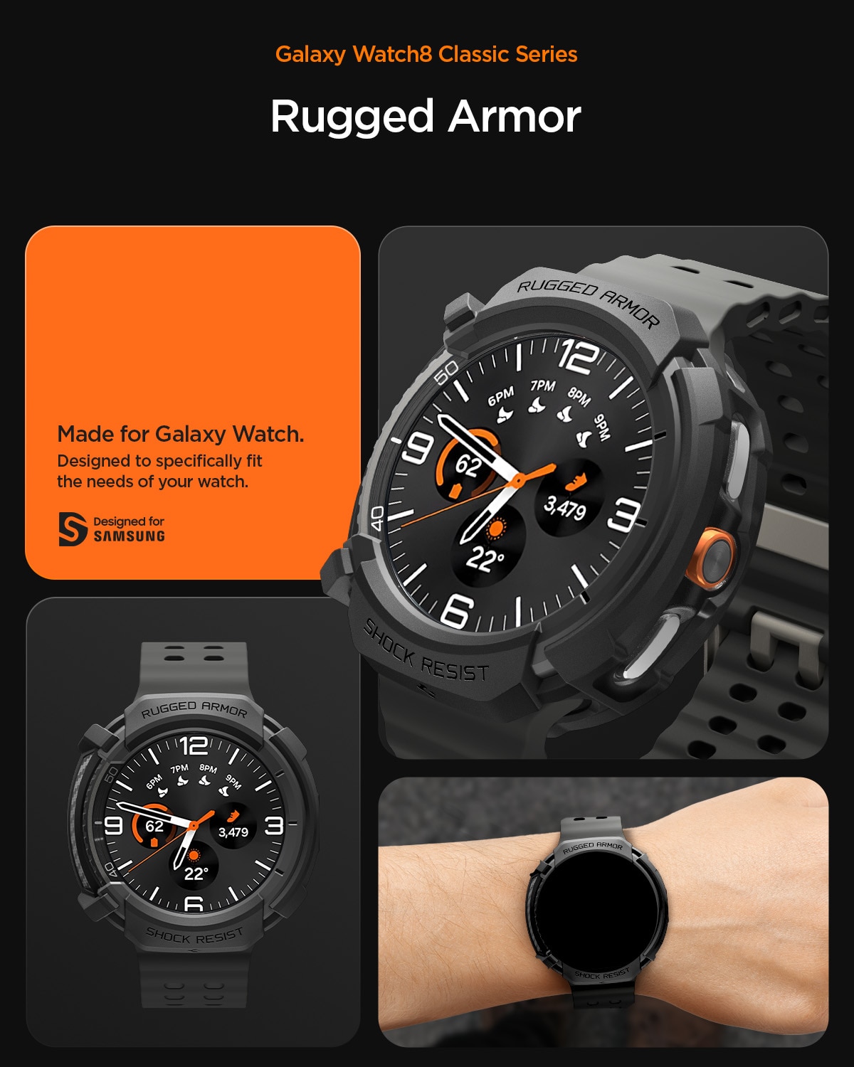 Samsung Galaxy Watch 8 Classic Case Rugged Armor Black
