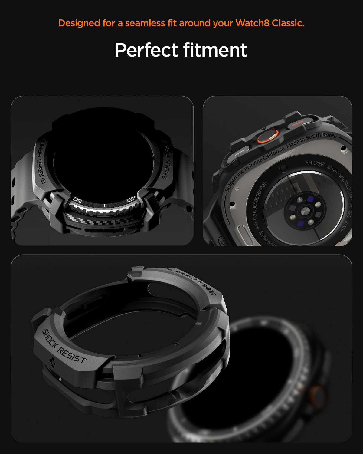 Samsung Galaxy Watch 8 Classic Case Rugged Armor Black