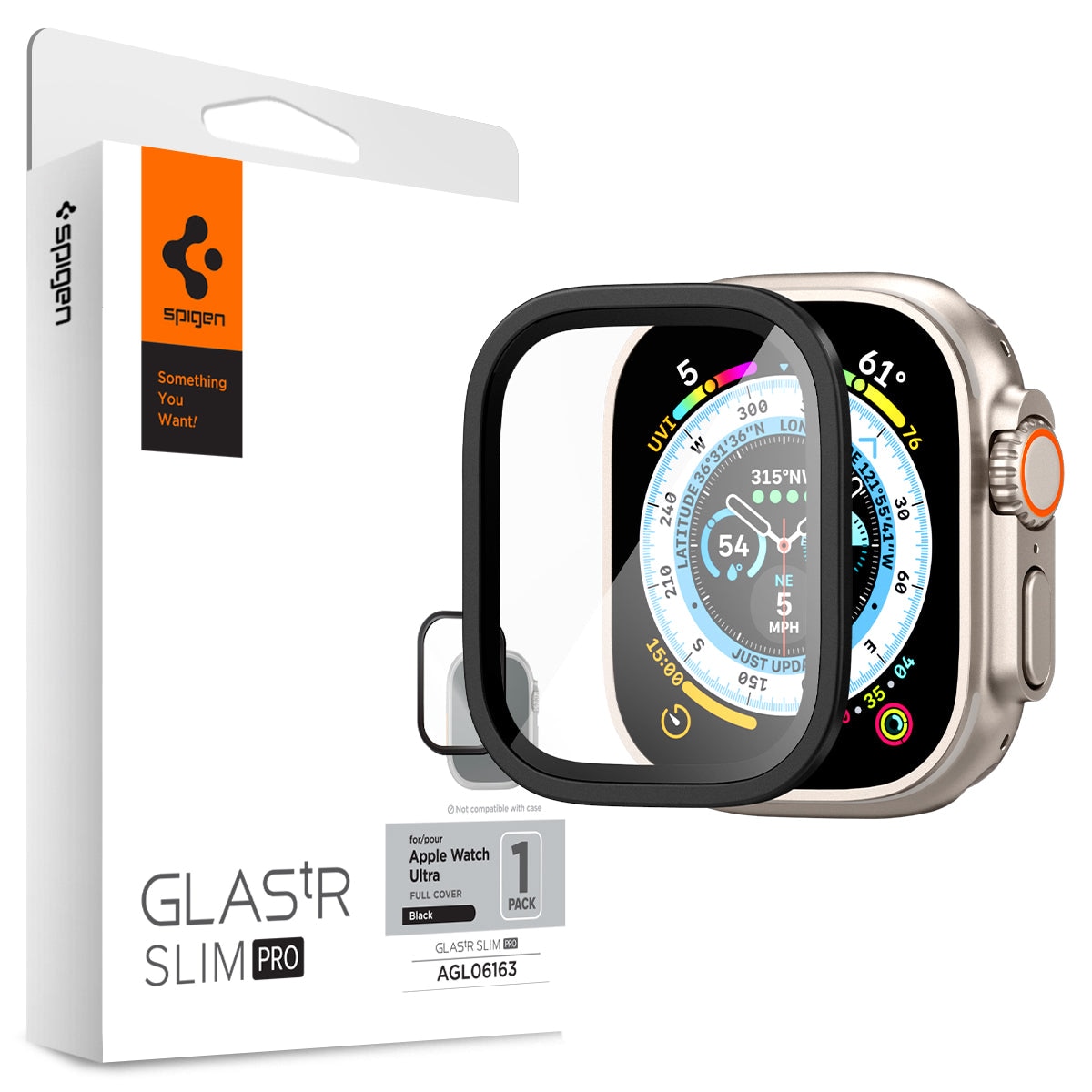 Apple Watch Ultra 49mm Screen Protector Glas.tR Slim Pro sort
