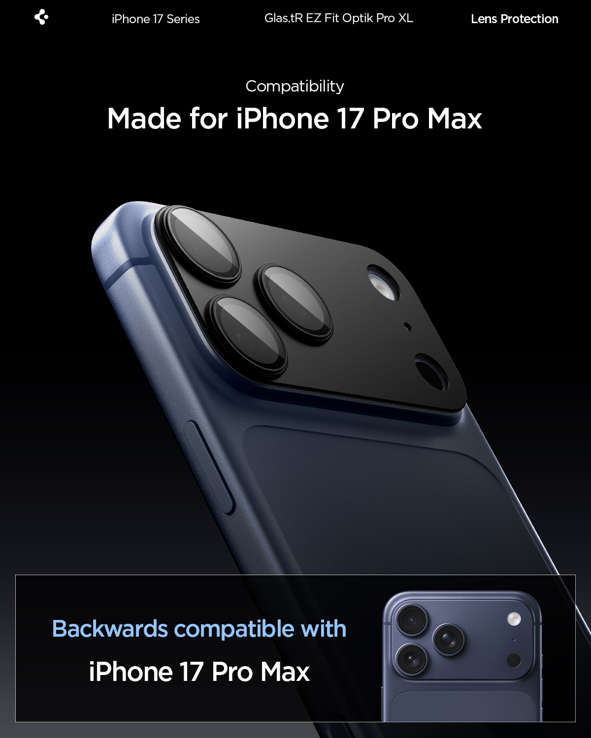 iPhone 17 Pro Max Glas.tR EZ Fit Optik Pro XL  Sort
