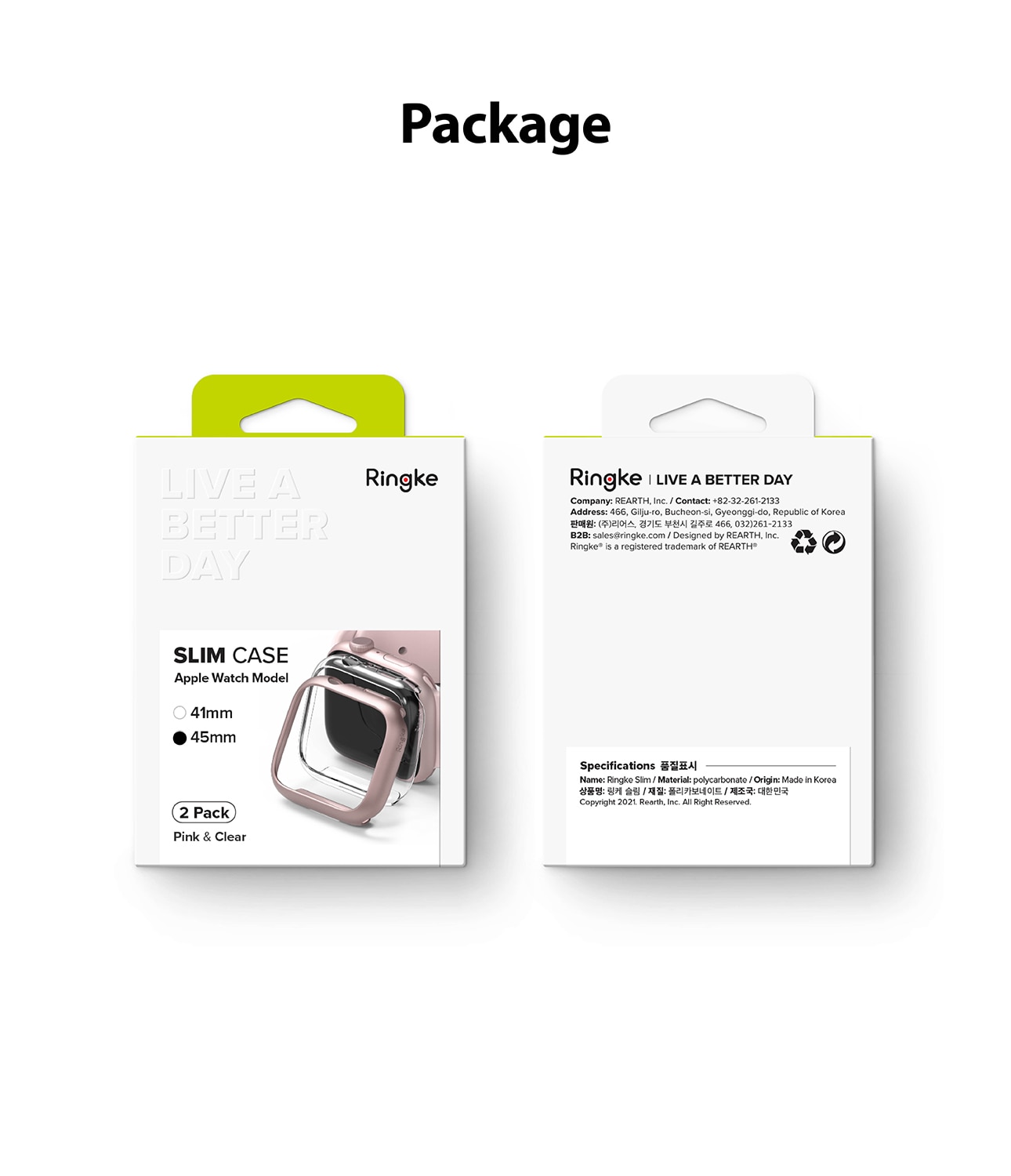 Slim Case (2-pack) Apple Watch 45mm Series 7 Pink & Clear