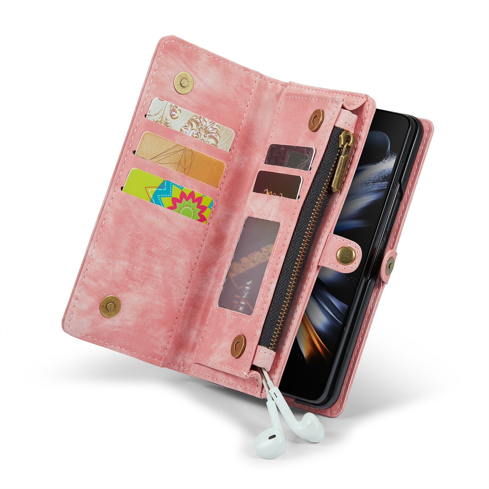 Multi-slot Mobiltaske Samsung Galaxy Z Fold 5 lyserød