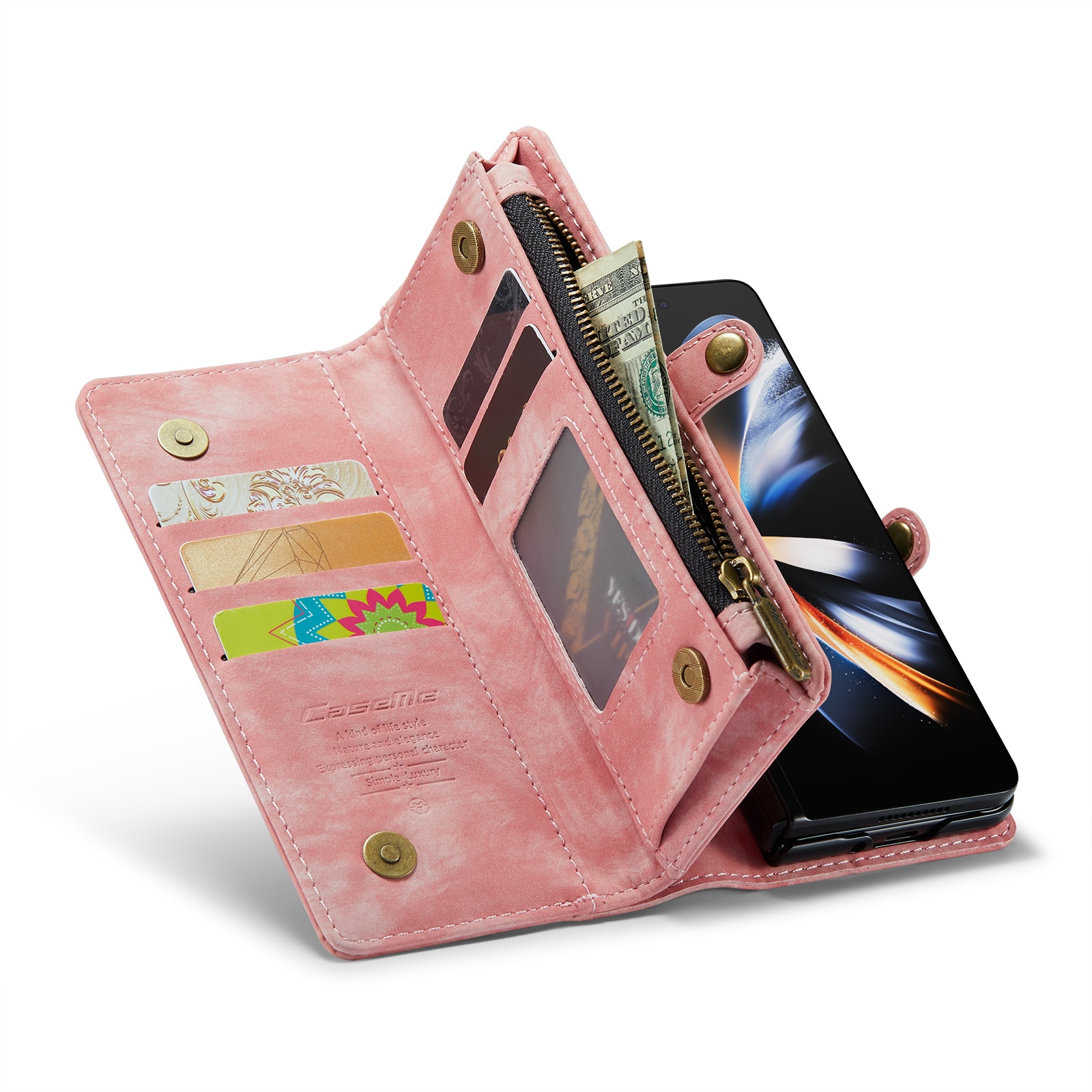 Multi-slot Mobiltaske Samsung Galaxy Z Fold 4 lyserød