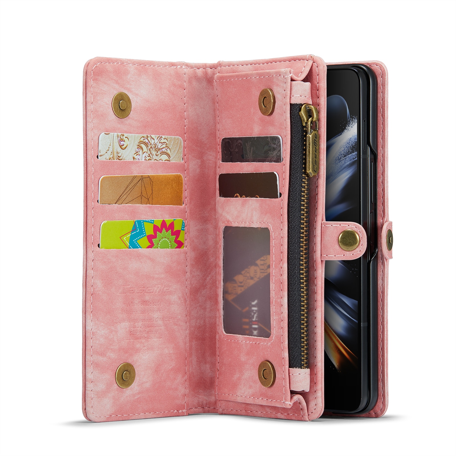 Multi-slot Mobiltaske Samsung Galaxy Z Fold 4 lyserød
