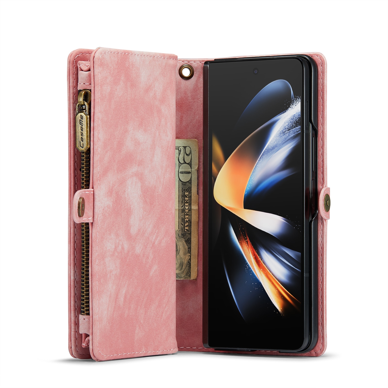 Multi-slot Mobiltaske Samsung Galaxy Z Fold 5 lyserød