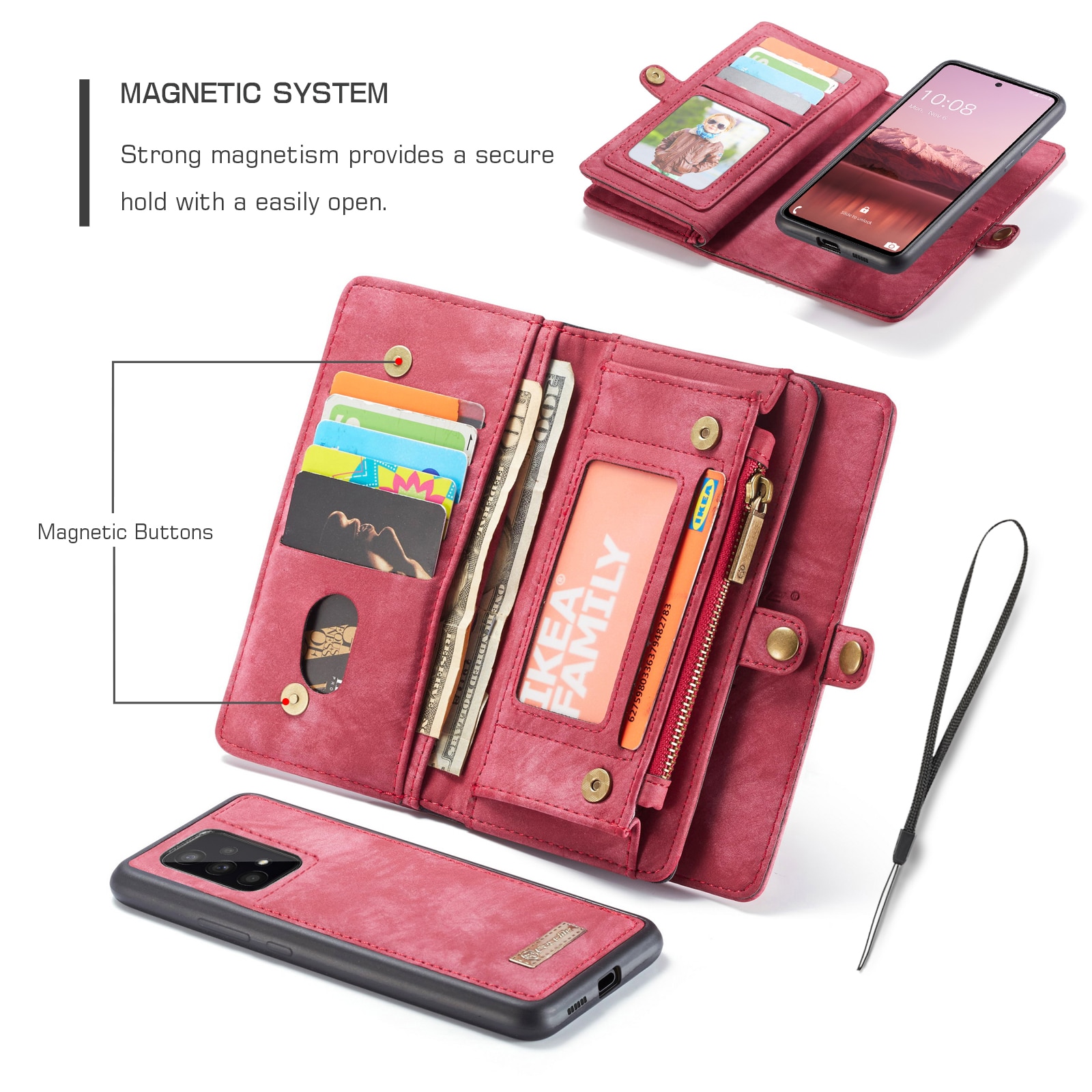 Multi-slot Mobiltaske Samsung Galaxy A53 rød