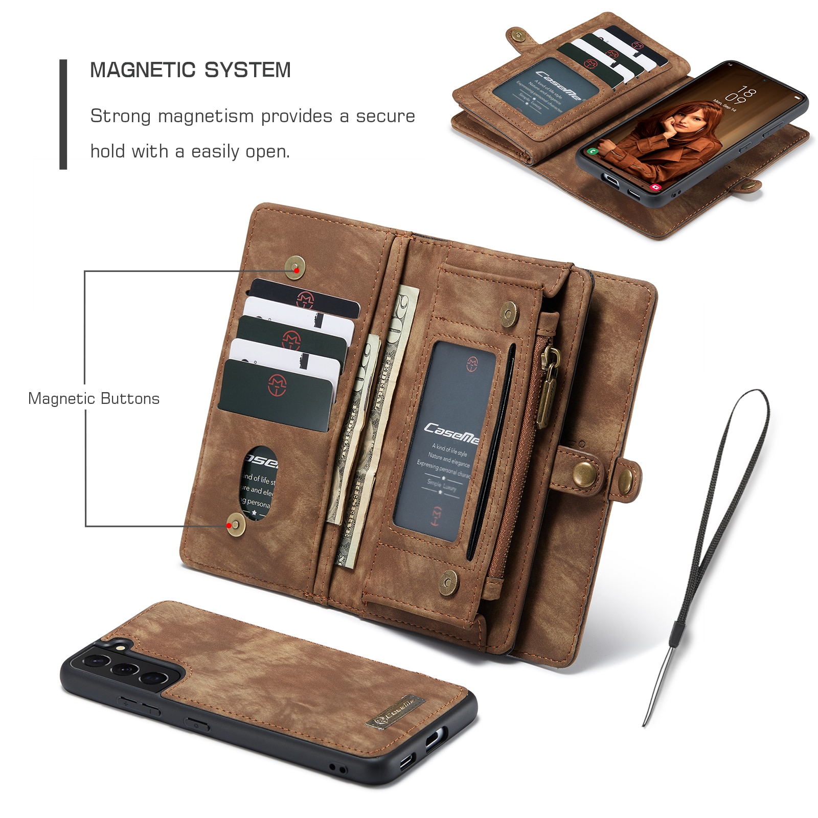 Multi-slot Mobiltaske Samsung Galaxy S22 brun