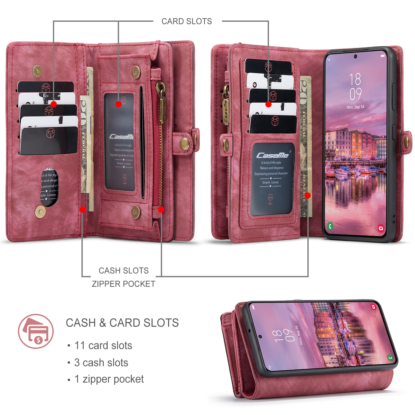 Multi-slot Mobiltaske Galaxy S22 Plus rød