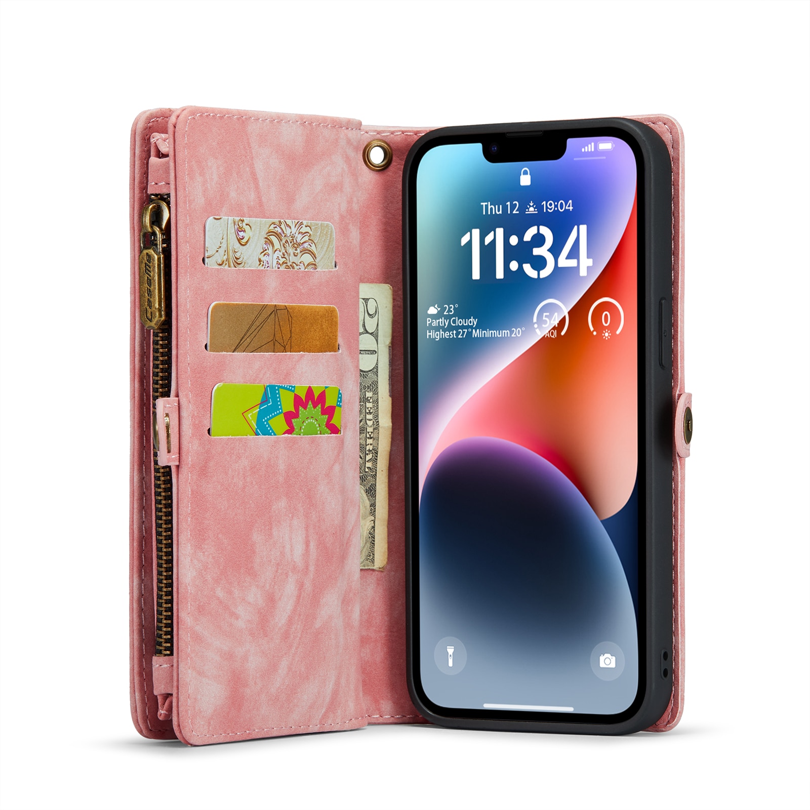 Multi-slot Mobiltaske iPhone 14 Plus lyserød