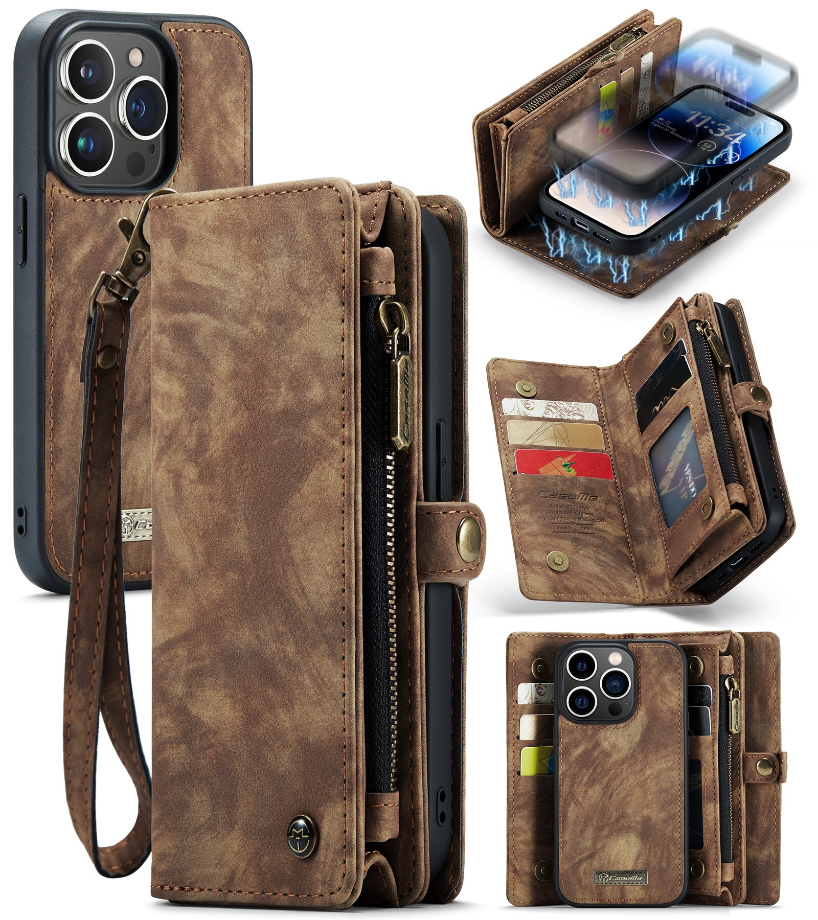 Multi-slot Mobiltaske iPhone 14 Pro Max brun