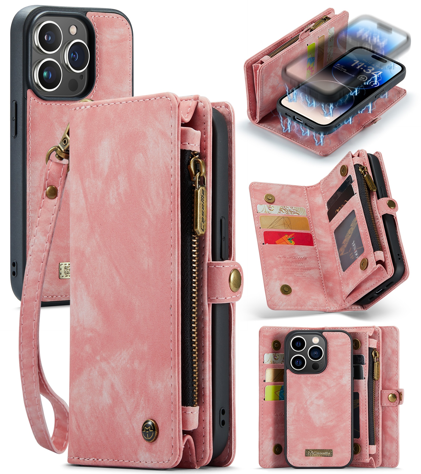 Multi-slot Mobiltaske iPhone 14 Pro lyserød