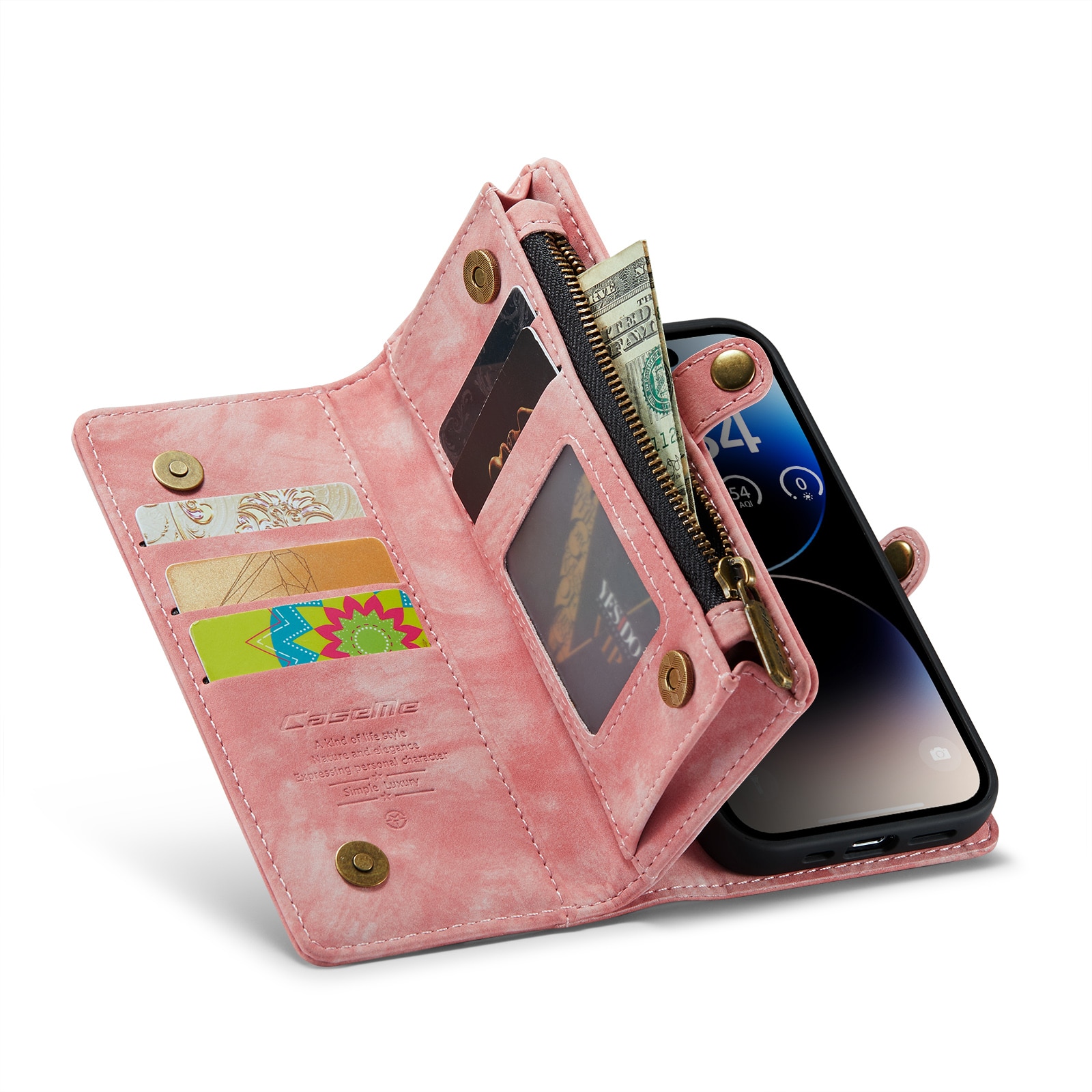 Multi-slot Mobiltaske iPhone 14 Pro Max lyserød