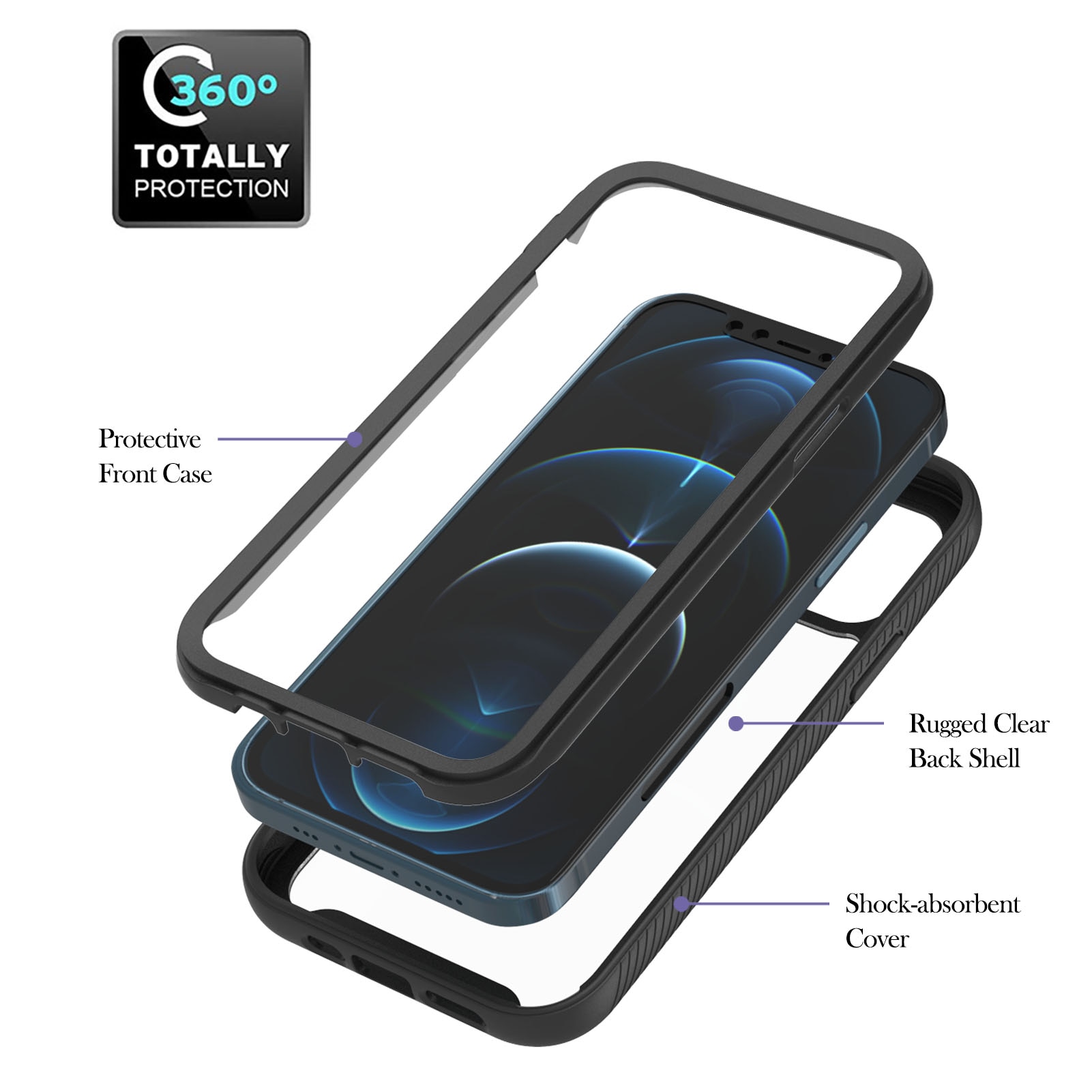 Full Cover Case ringholder iPhone 12/12 Pro sort