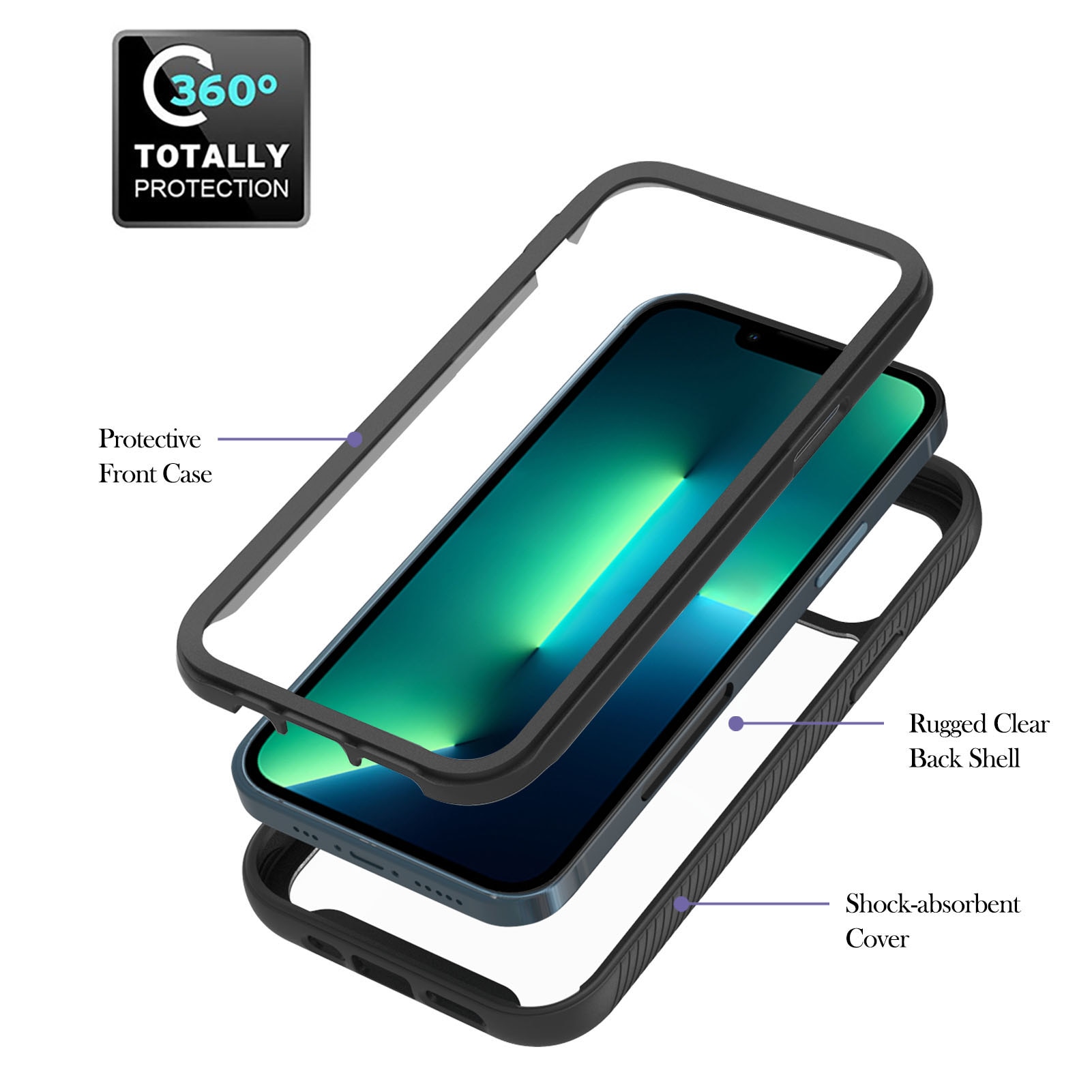 Full Cover Case ringholder iPhone 13 Pro Max sort