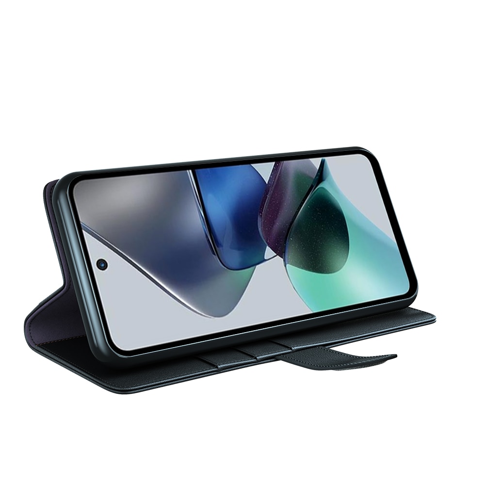 Ægte Læderetui Motorola Moto G23 Sort