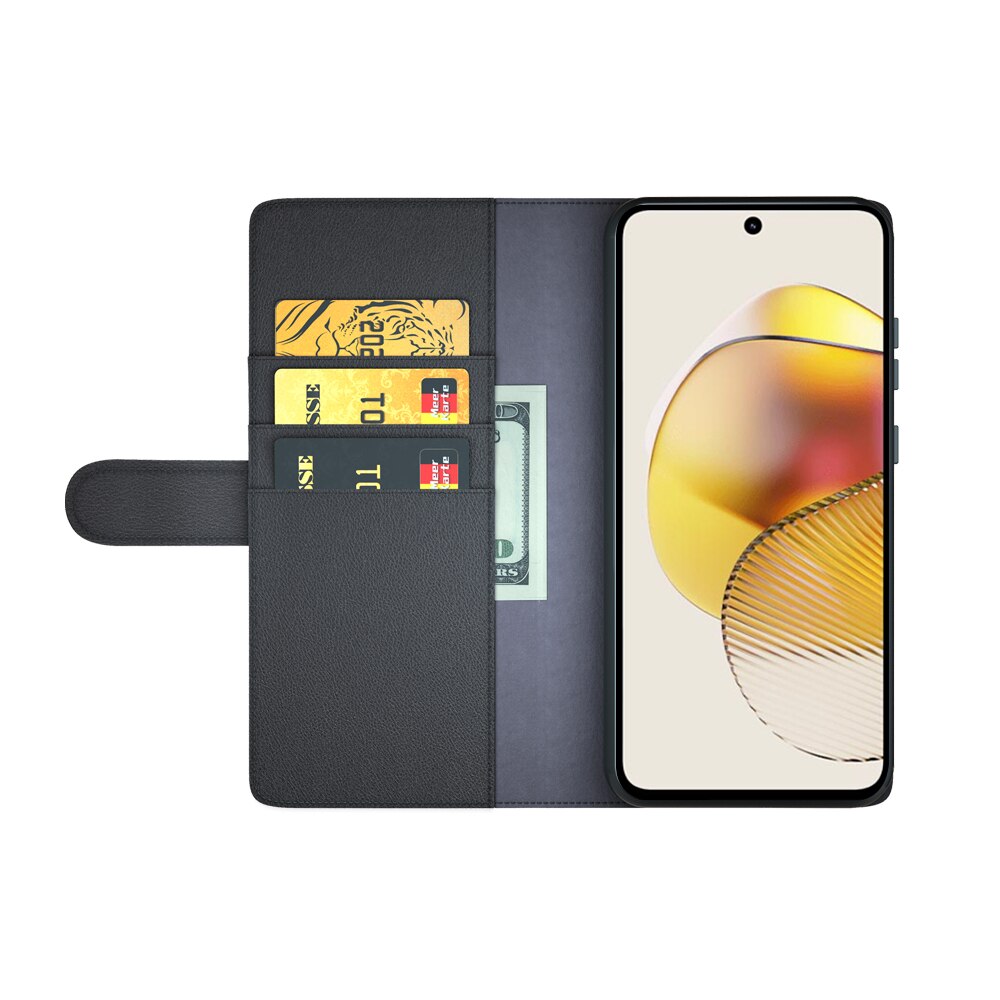Ægte Læderetui Motorola Moto G73 Sort
