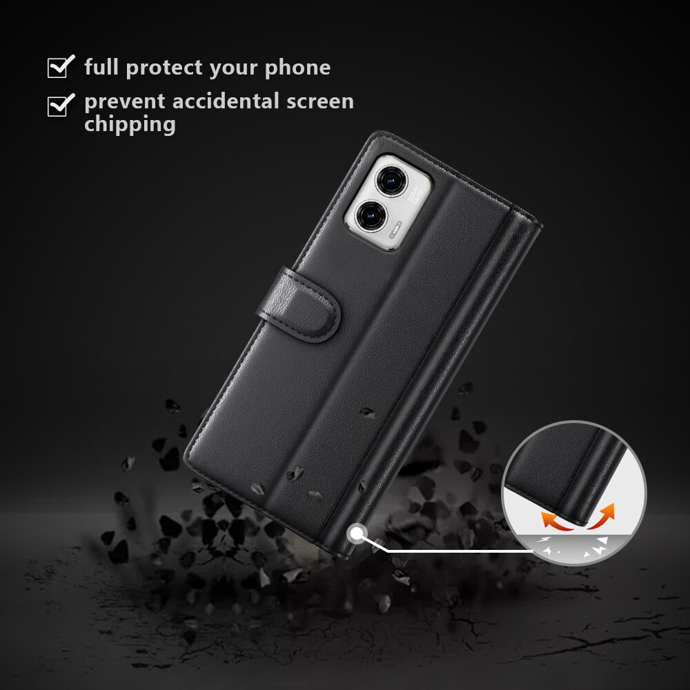 Ægte Læderetui Motorola Moto G73 Sort