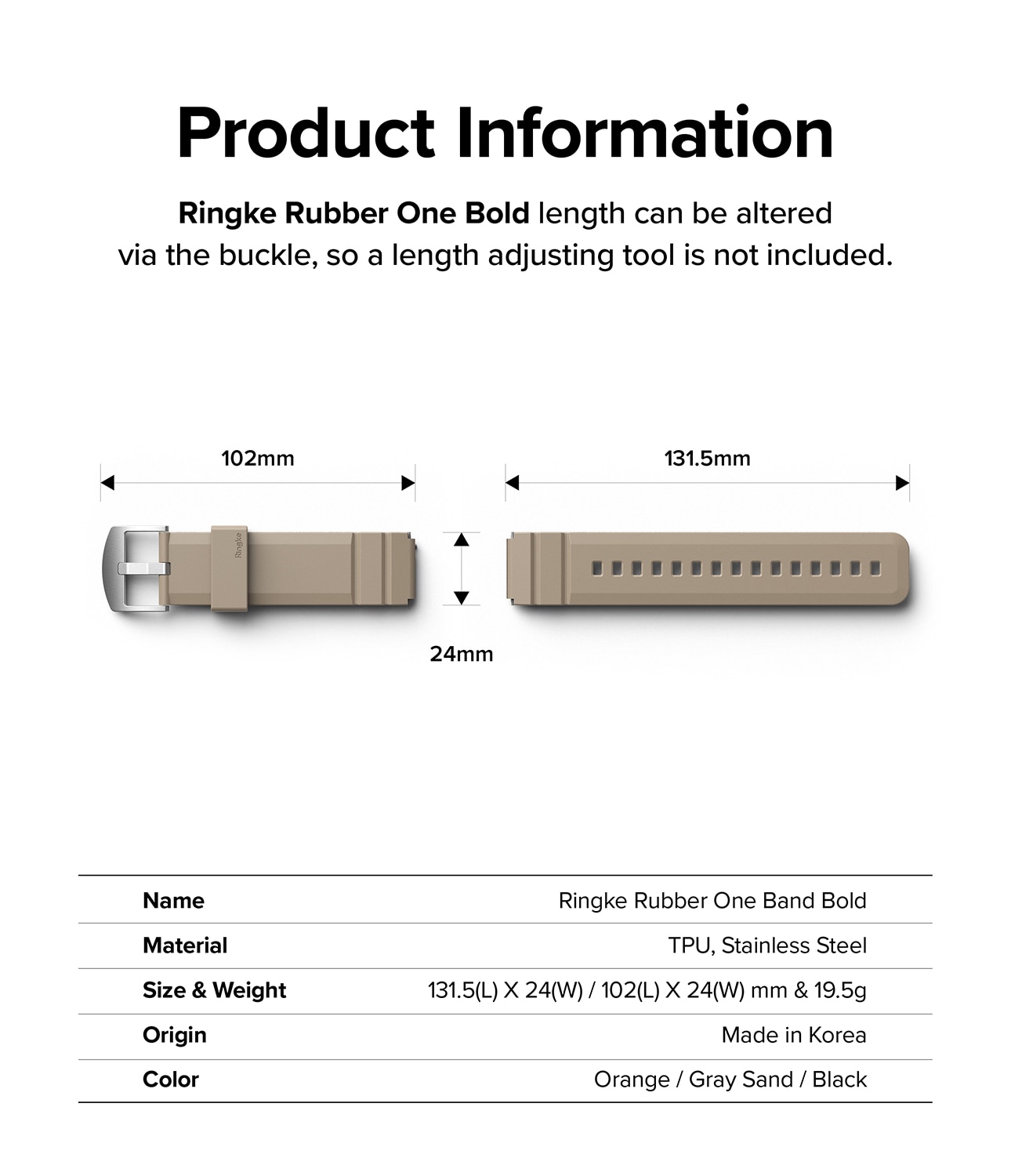 Rubber One Bold Band 20mm Lug Width Gray Sand