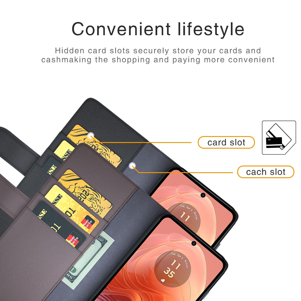 Ægte Læderetui Motorola Moto G04 sort